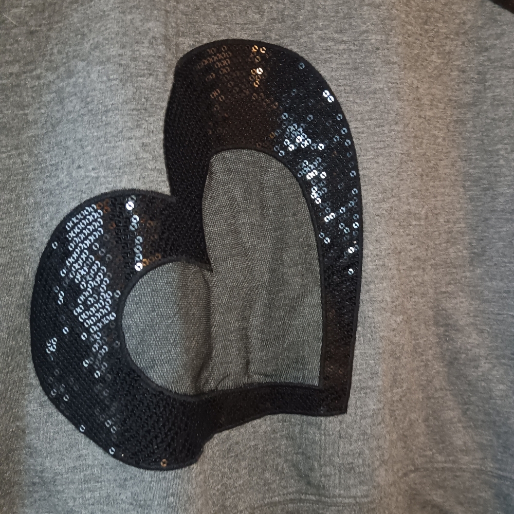 Halogen Sequin Heart Raglan Sleeve Round Neck Sweatshirt - Picture 3 of 7